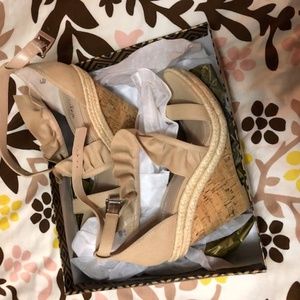 Beige Cork Bottom Wedges